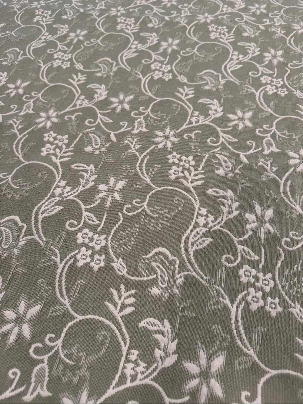 Floral Vine Jacquard Tablecloth sage green white reversible 83” x64” cotton blnd